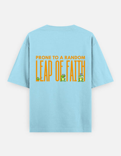 Leap Of Faith oversized t-shirt back design — Prone To A Random Leap of Faith — Baby Blue unisex cotton tee | StyleUp.Today