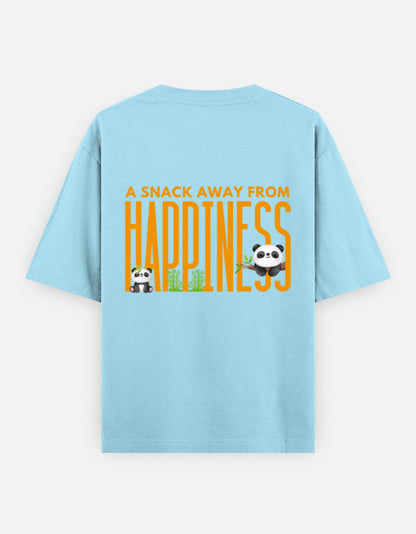 Snack Away oversized t-shirt back design — A Snack Away From Happiness — Baby Blue unisex cotton tee | StyleUp.Today