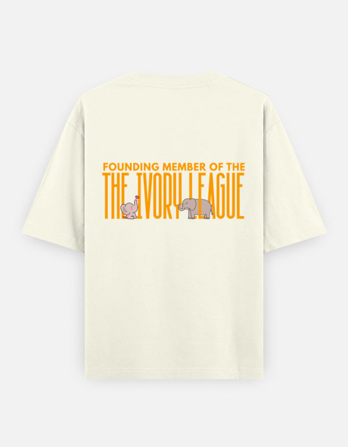 Ivory League oversized t-shirt back design — Founding Member of The Ivory League — Off White unisex cotton tee | StyleUp.Today