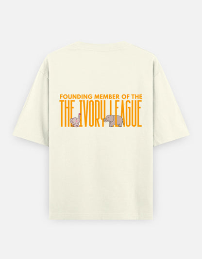 Ivory League oversized t-shirt back design — Founding Member of The Ivory League — Off White unisex cotton tee | StyleUp.Today
