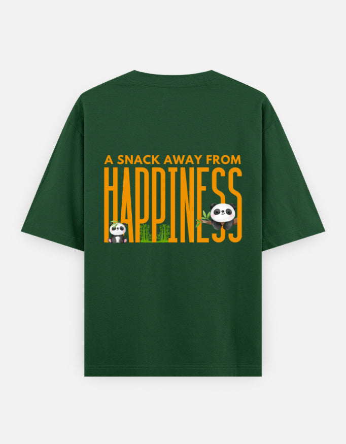 Snack Away oversized t-shirt back design — A Snack Away From Happiness — Bottle Green unisex cotton tee | StyleUp.Today