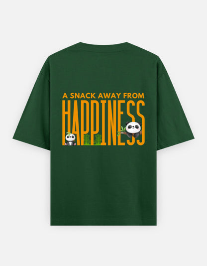 Snack Away oversized t-shirt back design — A Snack Away From Happiness — Bottle Green unisex cotton tee | StyleUp.Today
