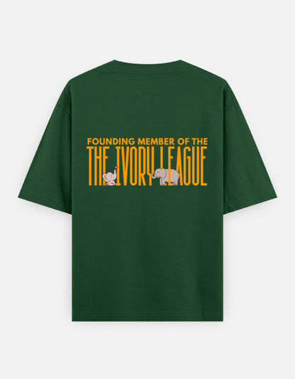Ivory League oversized t-shirt back design — Founding Member of The Ivory League — Bottle Green unisex cotton tee | StyleUp.Today