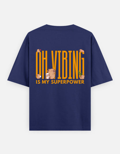 Capy-Zen-Bara oversized t-shirt back design — Oh Vibing Is My Superpower — Royal Blue unisex cotton tee | StyleUp.Today