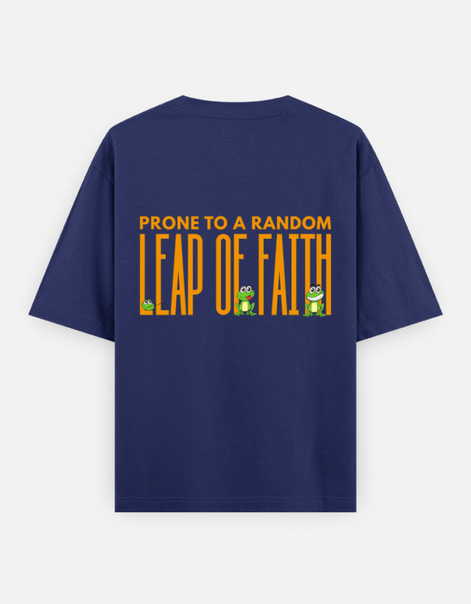 Leap Of Faith oversized t-shirt back design — Prone To A Random Leap of Faith — Royal Blue unisex cotton tee | StyleUp.Today