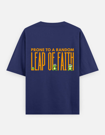 Leap Of Faith oversized t-shirt back design — Prone To A Random Leap of Faith — Royal Blue unisex cotton tee | StyleUp.Today