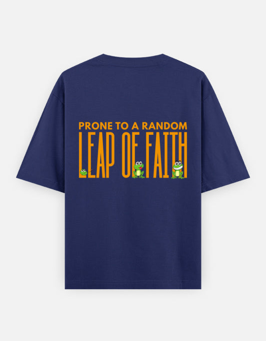 Leap Of Faith oversized t-shirt back design — Prone To A Random Leap of Faith — Royal Blue unisex cotton tee | StyleUp.Today