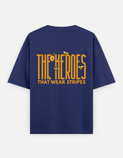 'Bee' A Hero oversized t-shirt back design — The Heroes That Wear Stripes — Royal Blue unisex cotton tee | StyleUp.Today