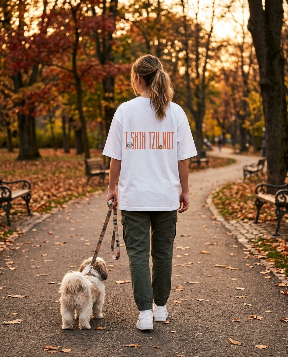 Sassy Shih Tzu oversized graphic tee worn in an Indian street-style setting — varies streetwear India | StyleUp.Today