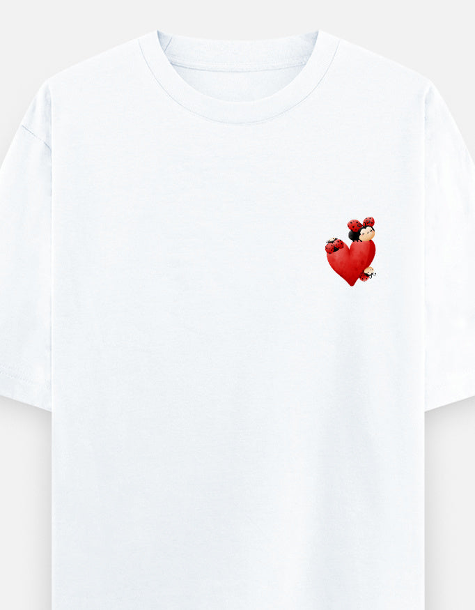 Spot On oversized t-shirt front pocket print — White drop-shoulder unisex tee | StyleUp.Today