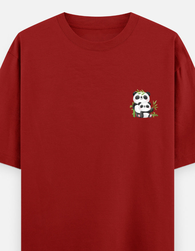 Snack Away oversized t-shirt front pocket print — Red drop-shoulder unisex tee | StyleUp.Today
