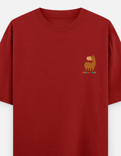 Neigh-Sayers oversized t-shirt front pocket print — Red drop-shoulder unisex tee | StyleUp.Today