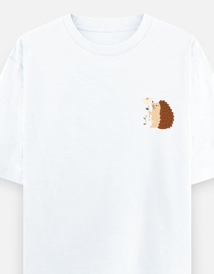Prickly But Lovable oversized t-shirt front pocket print — White drop-shoulder unisex tee | StyleUp.Today