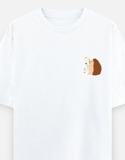 Prickly But Lovable oversized t-shirt front pocket print — White drop-shoulder unisex tee | StyleUp.Today