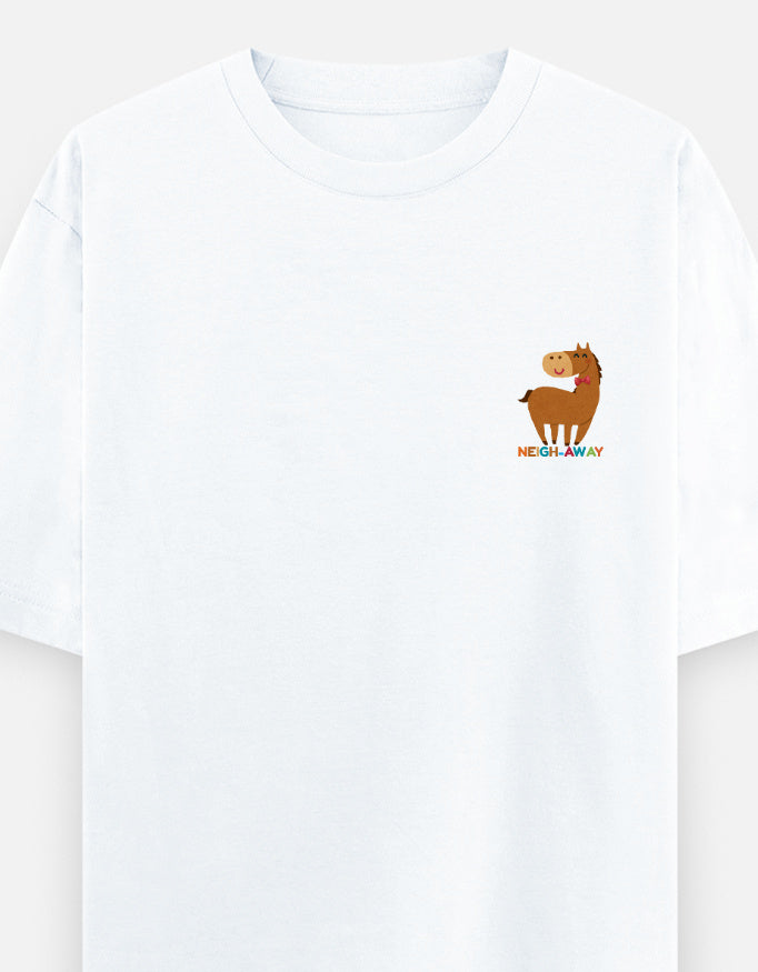 Neigh-Sayers oversized t-shirt front pocket print — White drop-shoulder unisex tee | StyleUp.Today