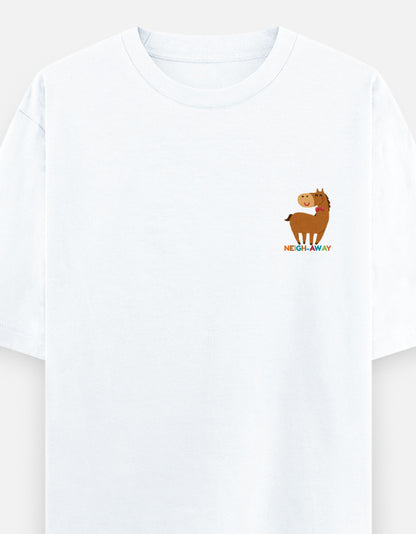 Neigh-Sayers oversized t-shirt front pocket print — White drop-shoulder unisex tee | StyleUp.Today