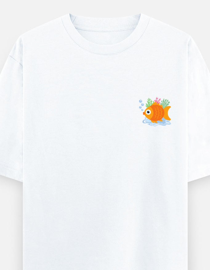 Follow Bubbles oversized t-shirt front pocket print — White drop-shoulder unisex tee | StyleUp.Today