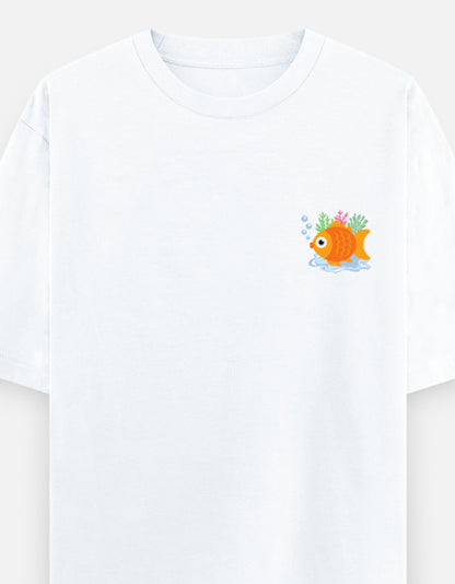 Follow Bubbles oversized t-shirt front pocket print — White drop-shoulder unisex tee | StyleUp.Today