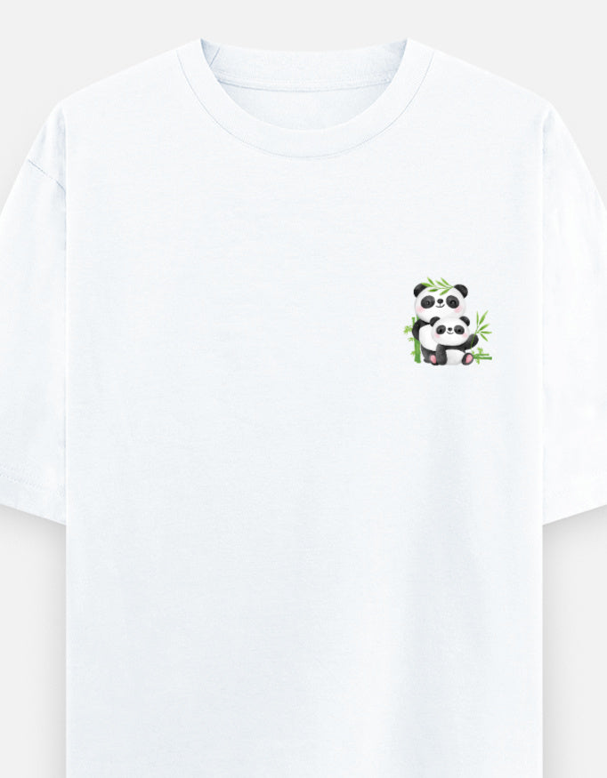 Snack Away oversized t-shirt front pocket print — White drop-shoulder unisex tee | StyleUp.Today