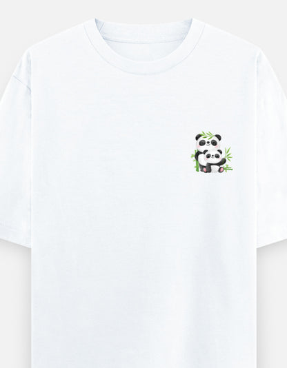 Snack Away oversized t-shirt front pocket print — White drop-shoulder unisex tee | StyleUp.Today