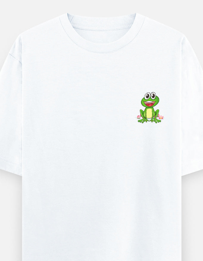 Leap Of Faith oversized t-shirt front pocket print — White drop-shoulder unisex tee | StyleUp.Today