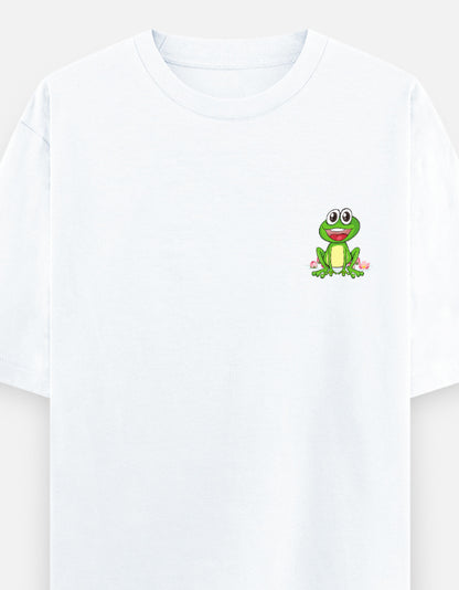 Leap Of Faith oversized t-shirt front pocket print — White drop-shoulder unisex tee | StyleUp.Today