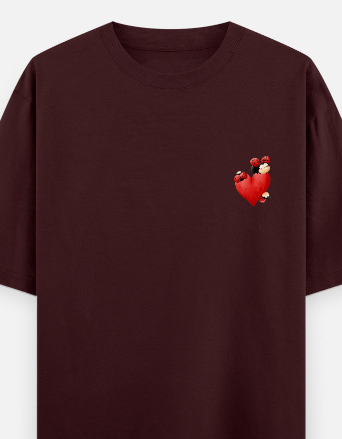 Spot On oversized t-shirt front pocket print — Maroon drop-shoulder unisex tee | StyleUp.Today