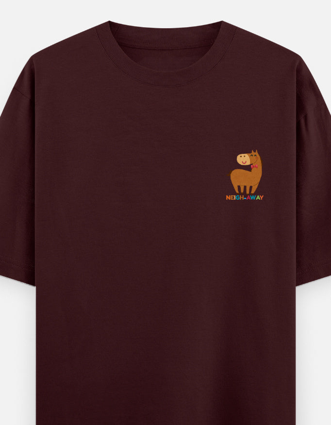 Neigh-Sayers oversized t-shirt front pocket print — Maroon drop-shoulder unisex tee | StyleUp.Today