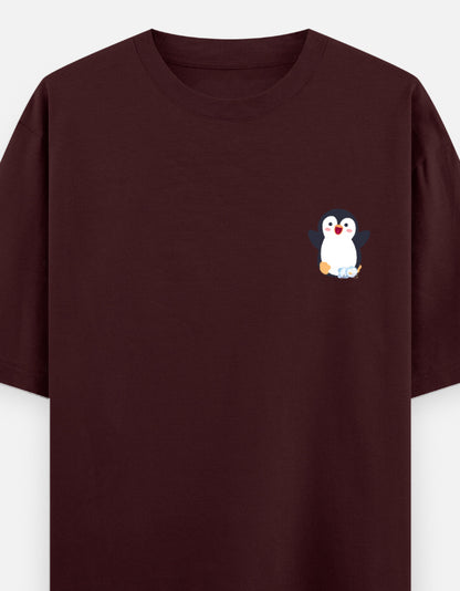 Waddling To Success oversized t-shirt front pocket print — Maroon drop-shoulder unisex tee | StyleUp.Today