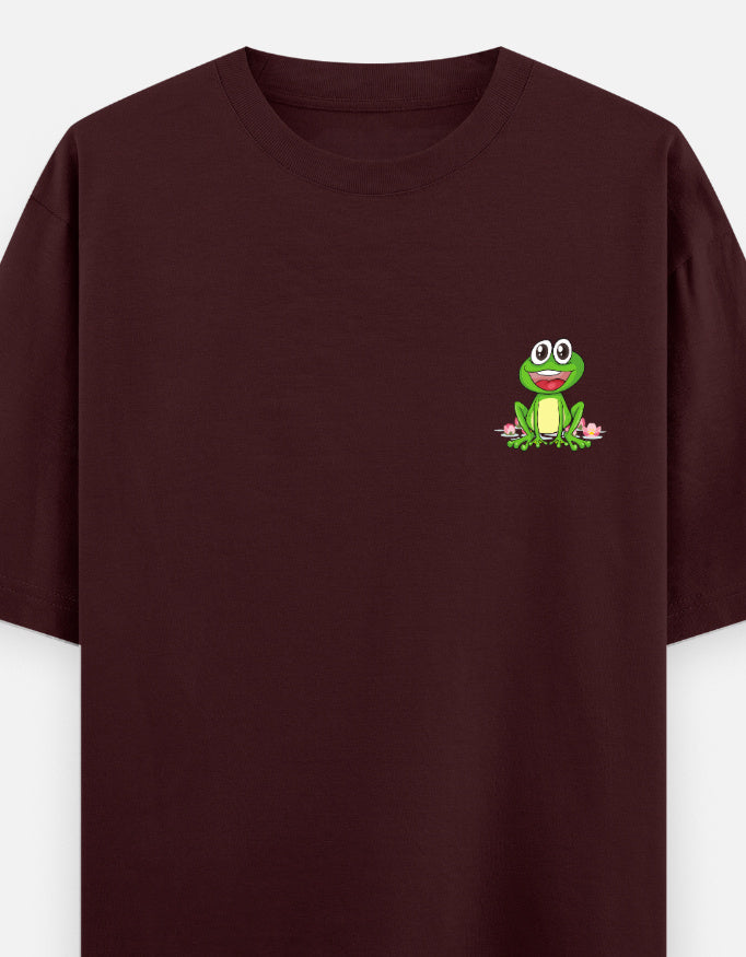 Leap Of Faith oversized t-shirt front pocket print — Maroon drop-shoulder unisex tee | StyleUp.Today
