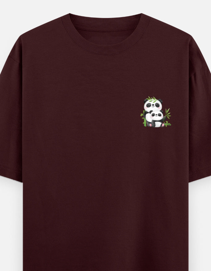 Snack Away oversized t-shirt front pocket print — Maroon drop-shoulder unisex tee | StyleUp.Today
