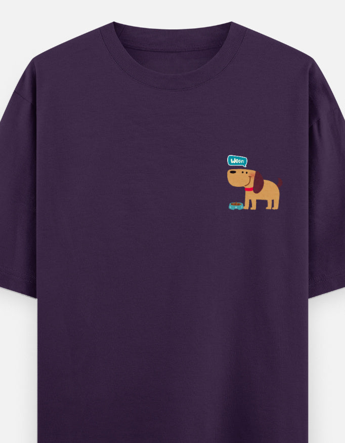 Fetching Good Vibes oversized t-shirt front pocket print — Purple drop-shoulder unisex tee | StyleUp.Today