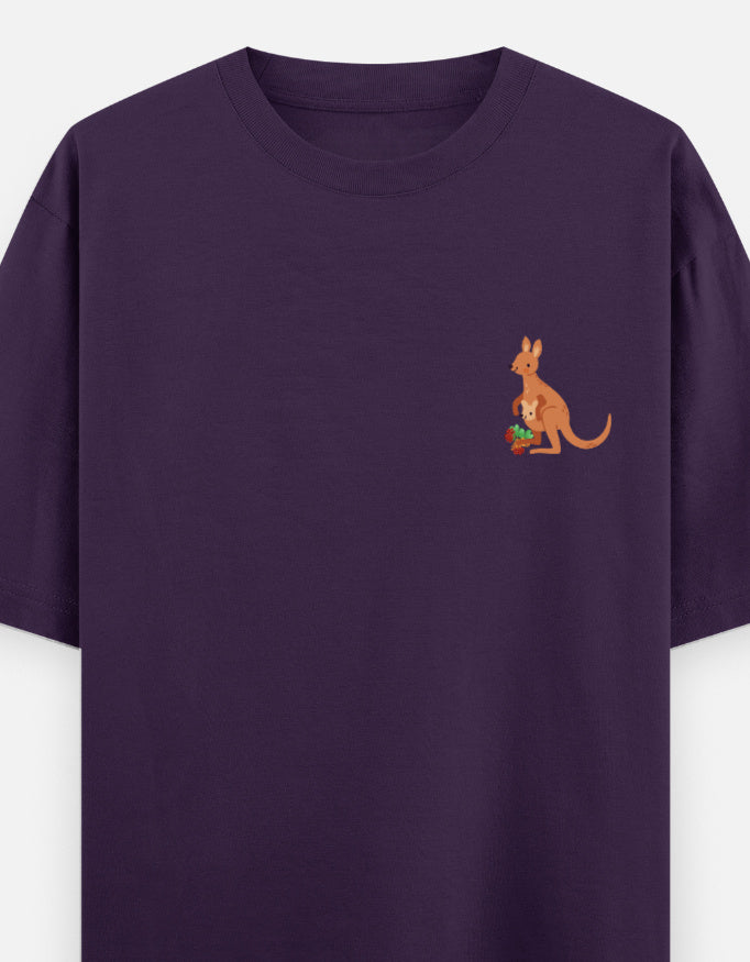 Jumping To Conclusions oversized t-shirt front pocket print — Purple drop-shoulder unisex tee | StyleUp.Today