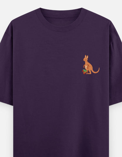 Jumping To Conclusions oversized t-shirt front pocket print — Purple drop-shoulder unisex tee | StyleUp.Today