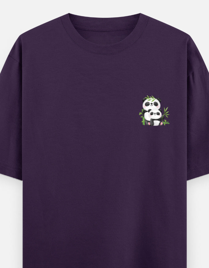 Snack Away oversized t-shirt front pocket print — Purple drop-shoulder unisex tee | StyleUp.Today