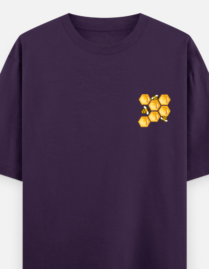 'Bee' A Hero oversized t-shirt front pocket print — Purple drop-shoulder unisex tee | StyleUp.Today