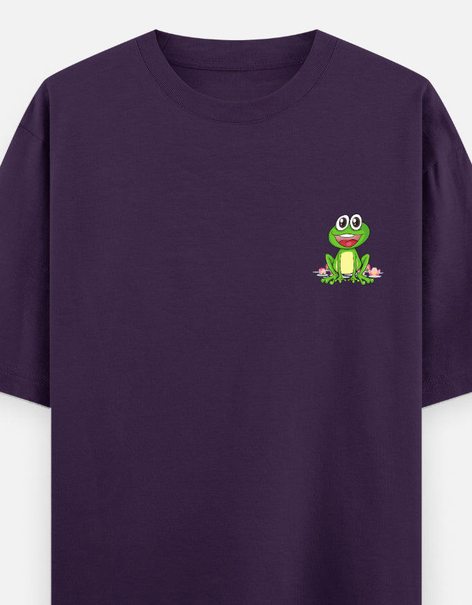 Leap Of Faith oversized t-shirt front pocket print — Purple drop-shoulder unisex tee | StyleUp.Today