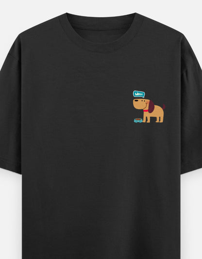 Fetching Good Vibes oversized t-shirt front pocket print — Black drop-shoulder unisex tee | StyleUp.Today