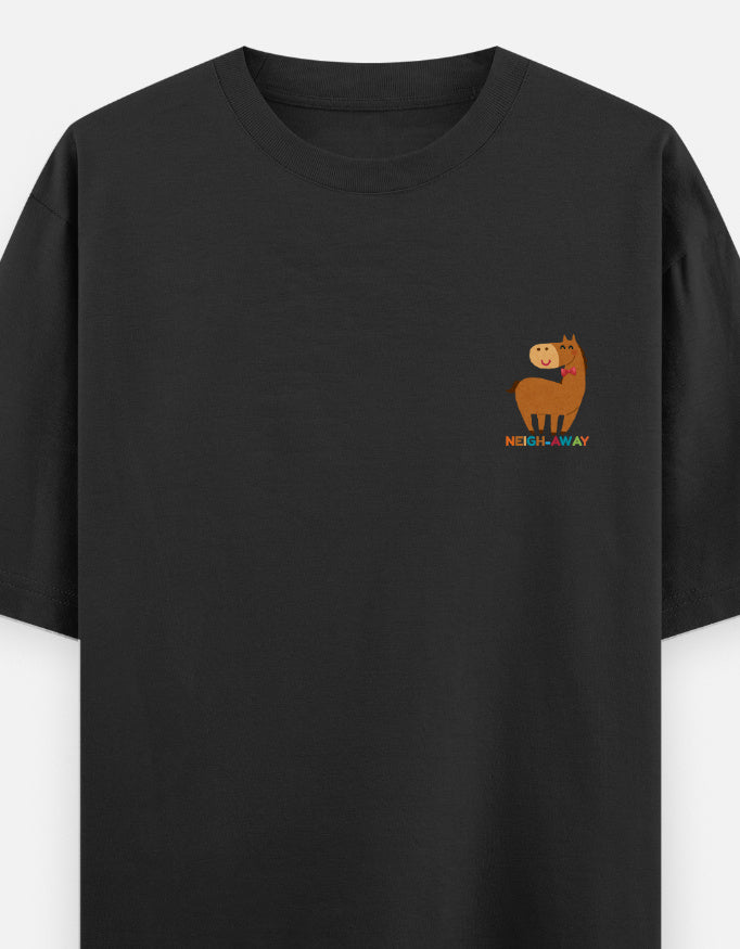 Neigh-Sayers oversized t-shirt front pocket print — Black drop-shoulder unisex tee | StyleUp.Today