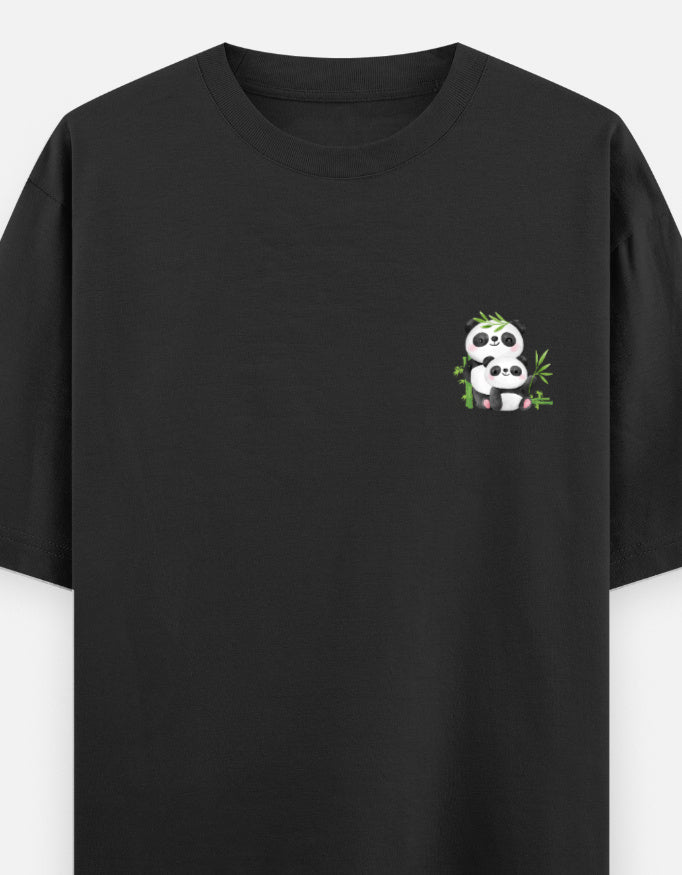 Snack Away oversized t-shirt front pocket print — Black drop-shoulder unisex tee | StyleUp.Today