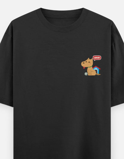 Paw-Sible Life oversized t-shirt front pocket print — Black drop-shoulder unisex tee | StyleUp.Today