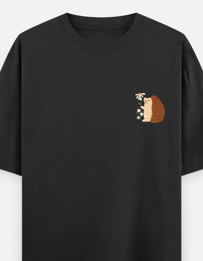 Prickly But Lovable oversized t-shirt front pocket print — Black drop-shoulder unisex tee | StyleUp.Today