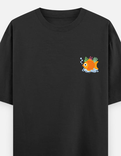 Follow Bubbles oversized t-shirt front pocket print — Black drop-shoulder unisex tee | StyleUp.Today