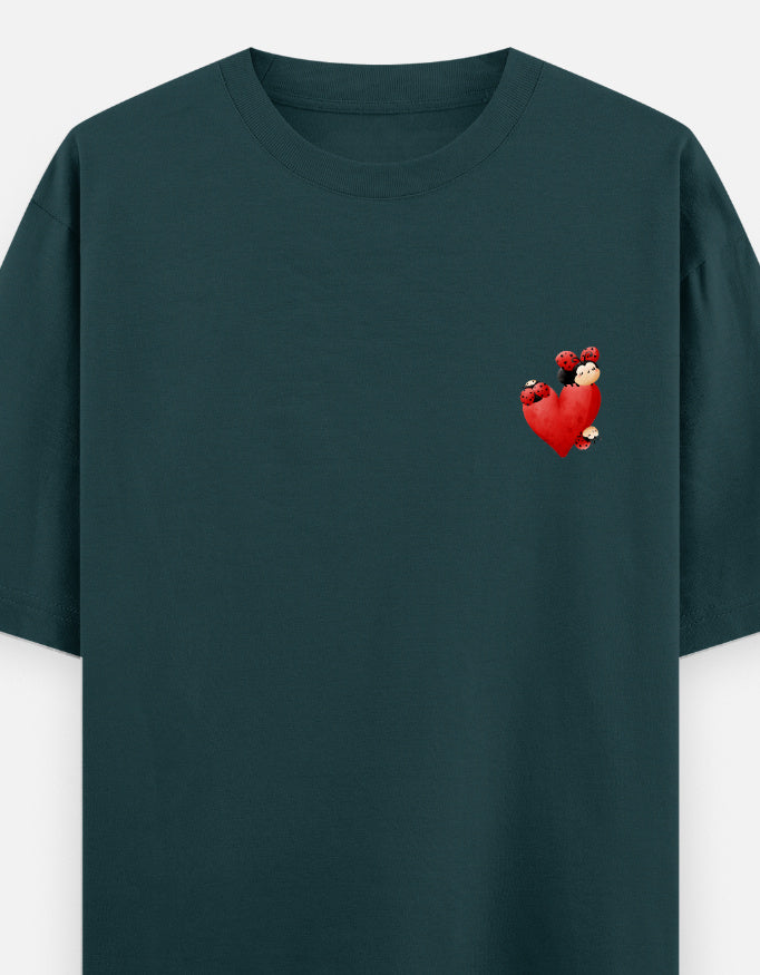Spot On oversized t-shirt front pocket print — Petrol Blue drop-shoulder unisex tee | StyleUp.Today