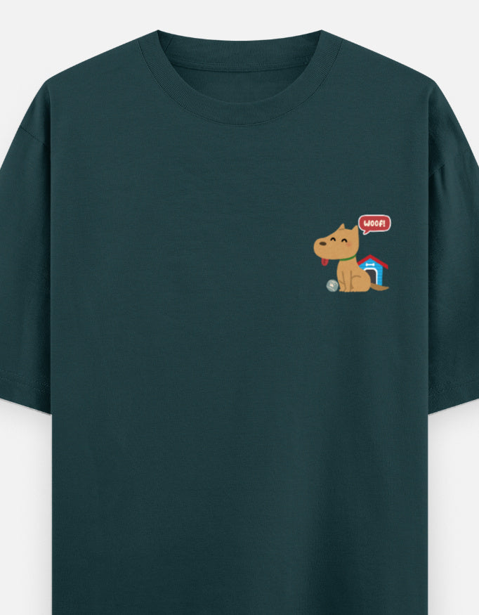 Paw-Sible Life oversized t-shirt front pocket print — Petrol Blue drop-shoulder unisex tee | StyleUp.Today