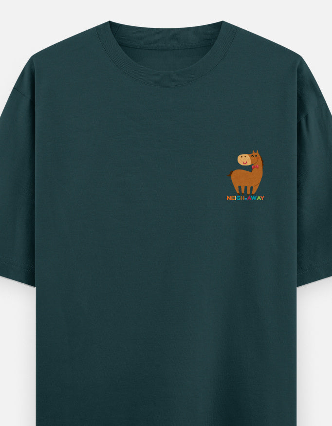 Neigh-Sayers oversized t-shirt front pocket print — Petrol Blue drop-shoulder unisex tee | StyleUp.Today