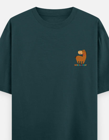 Neigh-Sayers oversized t-shirt front pocket print — Petrol Blue drop-shoulder unisex tee | StyleUp.Today