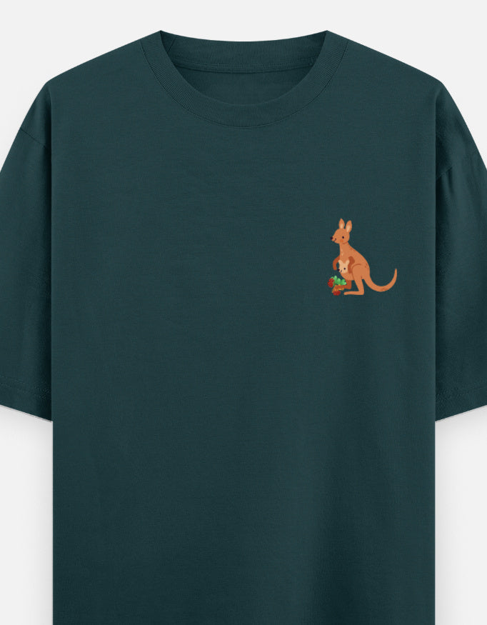 Jumping To Conclusions oversized t-shirt front pocket print — Petrol Blue drop-shoulder unisex tee | StyleUp.Today