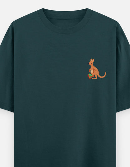 Jumping To Conclusions oversized t-shirt front pocket print — Petrol Blue drop-shoulder unisex tee | StyleUp.Today