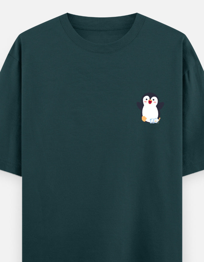Waddling To Success oversized t-shirt front pocket print — Petrol Blue drop-shoulder unisex tee | StyleUp.Today